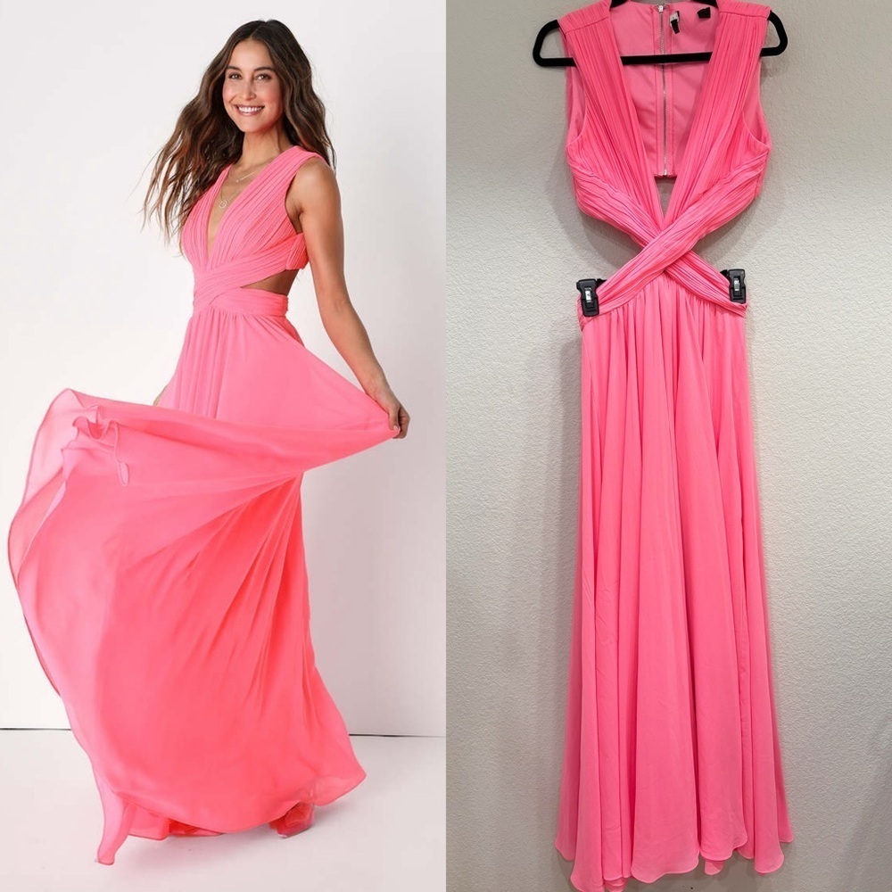 NWOT Lulus Vivid Imagination Neon Pink Cutout Maxi Dress